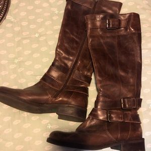 Tall genuine leather riding-style boots